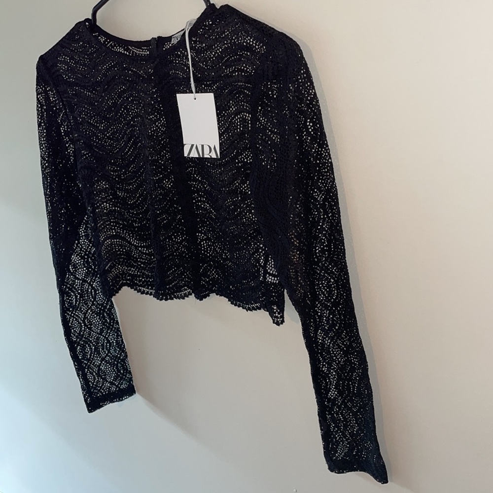 NWT ZARA black mesh crop top